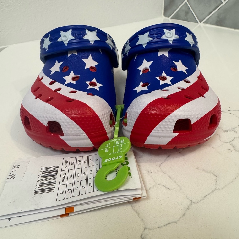 CROCS Kids' Starry Clogs - Blue, Red, and White size C11 - Picture 2 of 4